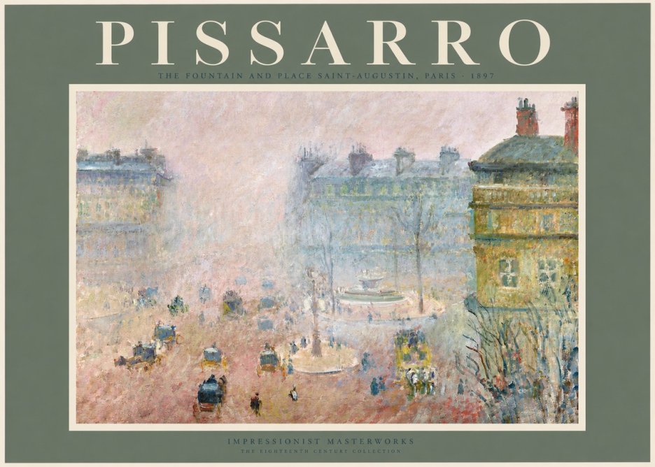 Pissarro The Fountain and Place Saint-augustin, Paris No2 - Plakát