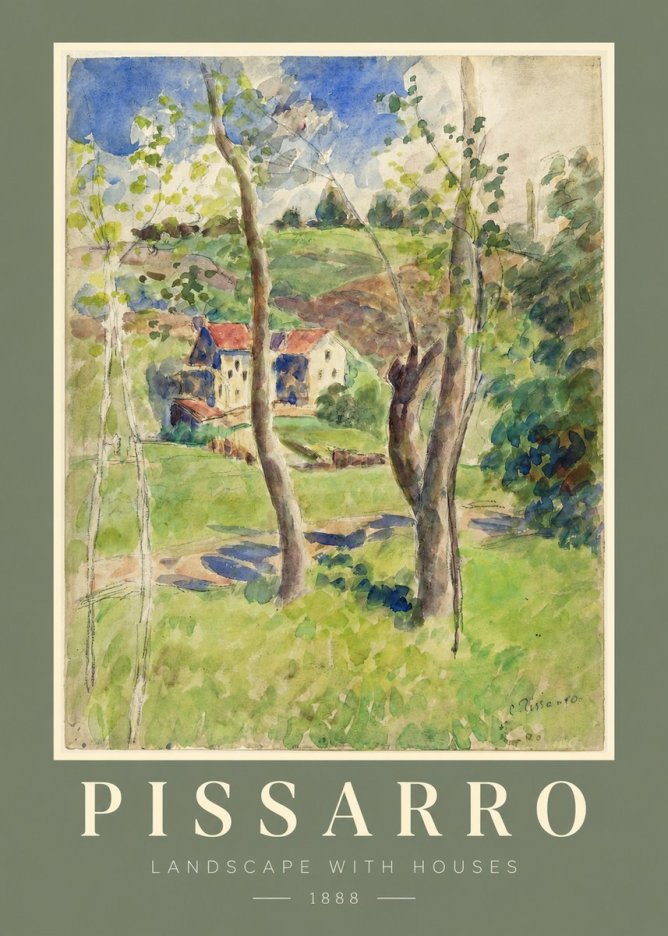 Pissarro Landscape with Houses No2 - Plakát