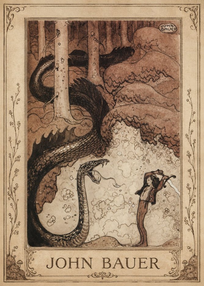 John Bauer The Boy and the Serpent No5 - Plakát