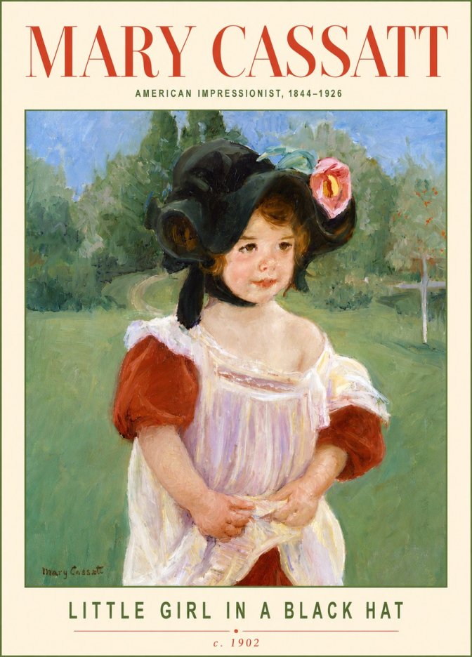Mary Cassatt Little Girl in a Black Hat No2 - Plakát