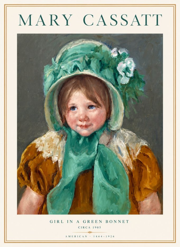 Mary Cassatt Girl in a Green Bonnet No3 - Plakát
