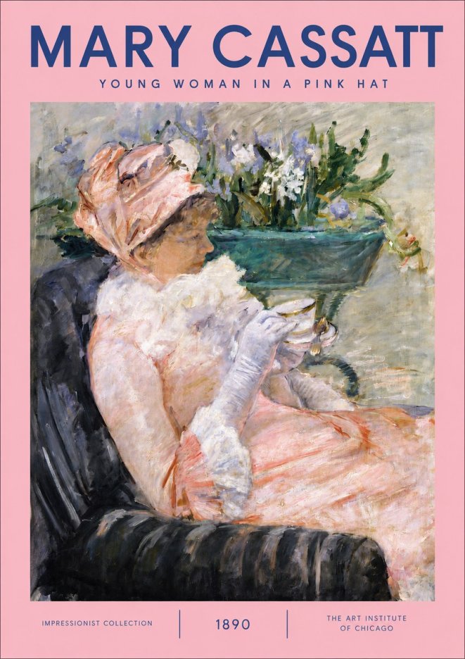 Mary Cassatt Young Woman in a Pink Hat No2 - Plakát