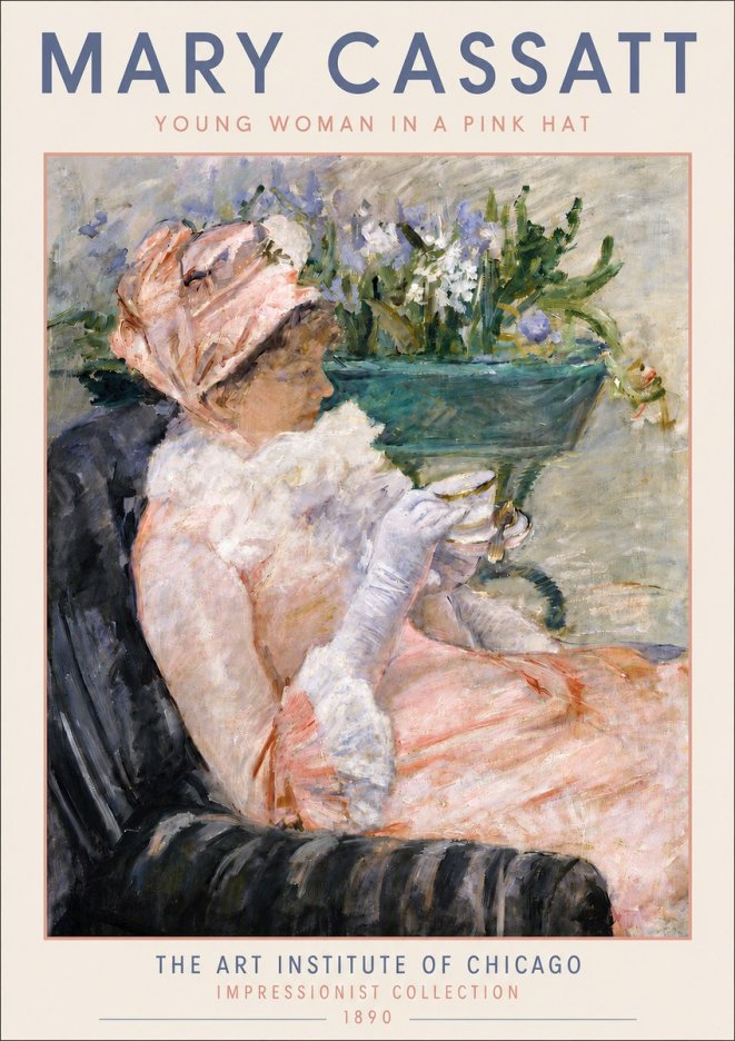 Mary Cassatt Young Woman in a Pink Hat No4 - Plakát
