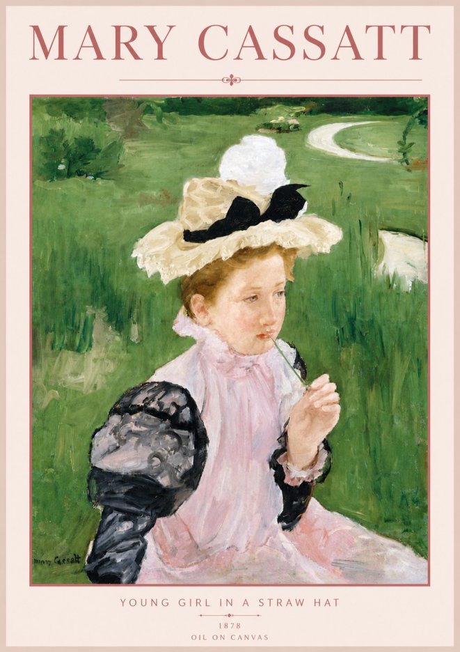Mary Cassatt Young Girl in a Straw Hat No6 - Plakát