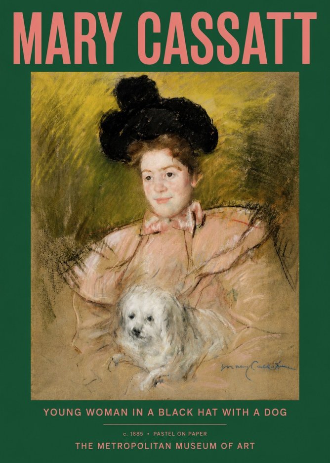 Mary Cassatt Young Woman in a Black Hat with a Dog No2 - Plakát