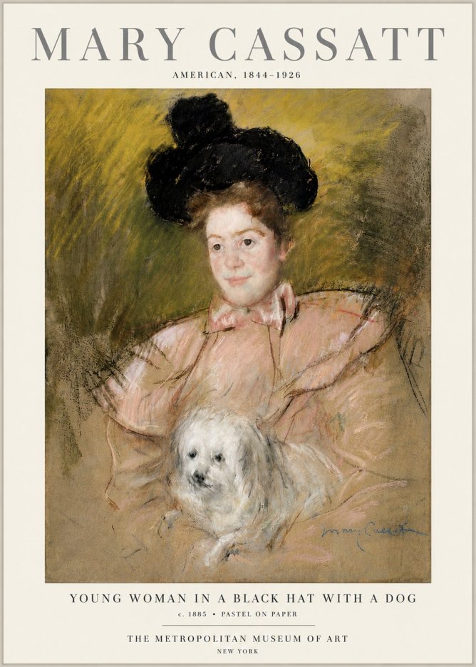 Mary Cassatt Young Woman in a Black Hat with a Dog No6 - Plakát