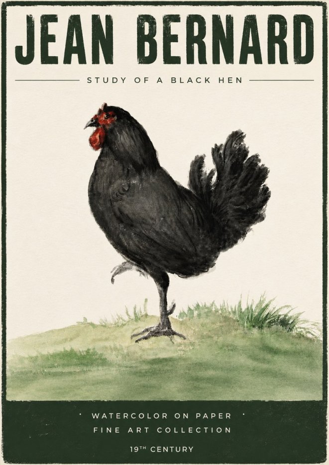 Jean Bernard Study of a Black Hen No5 - Plakát