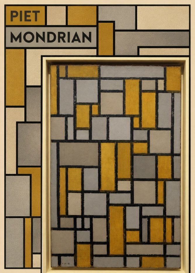 Piet Mondrian Composition in Grey and Yellow No5 - Plakát