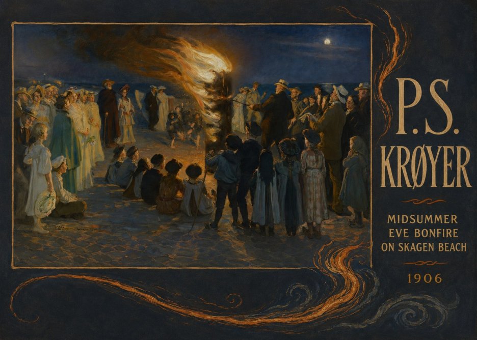 P.S. Krøyer Midsummer Eve Bonfire on Skagen Beach · 1906 No4 - Plakát