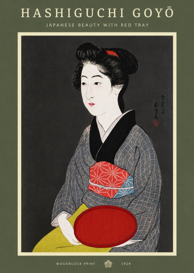 Hashiguchi Goyō Japanese Beauty with Red Tray No3 - Plakát