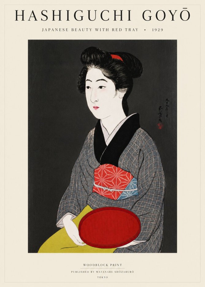 Hashiguchi Goyō Japanese Beauty with Red Tray No4 - Plakát