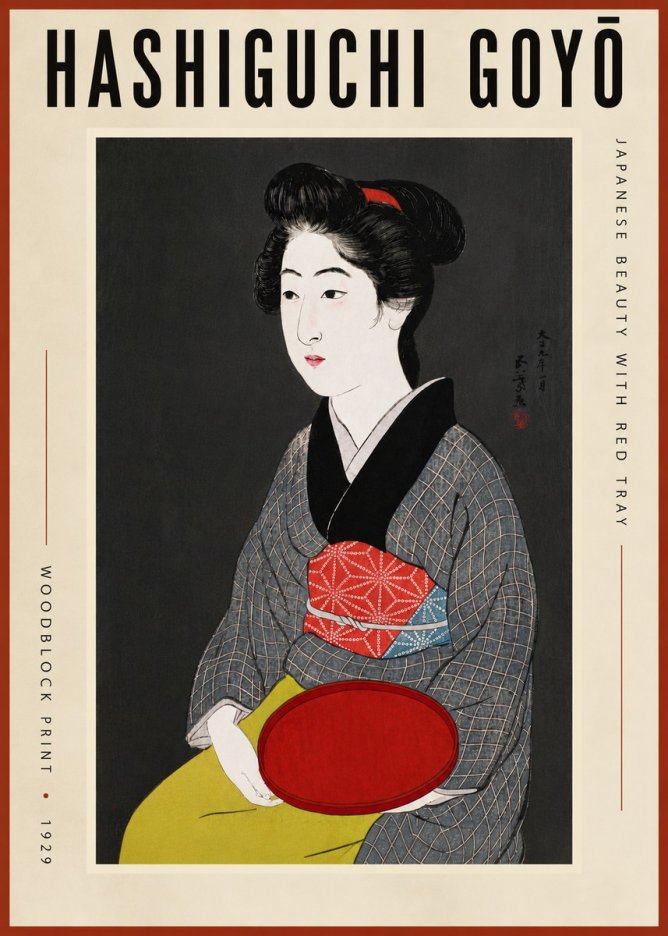Hashiguchi Goyō Japanese Beauty with Red Tray No5 - Plakát