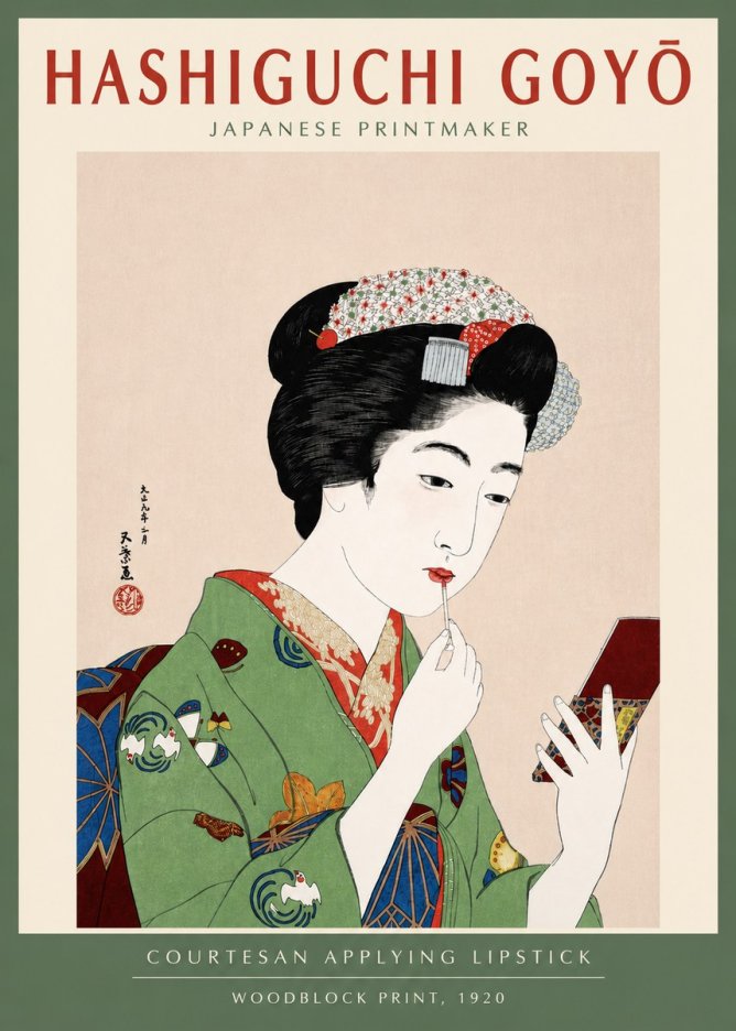 Hashiguchi Goyō Courtesan Applying Lipstick No4 - Plakát