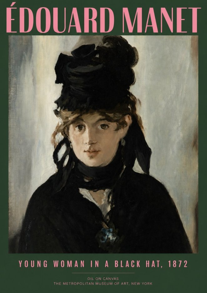 Édouard Manet Young Woman in a Black Hat, 1872 No2 - Plakát