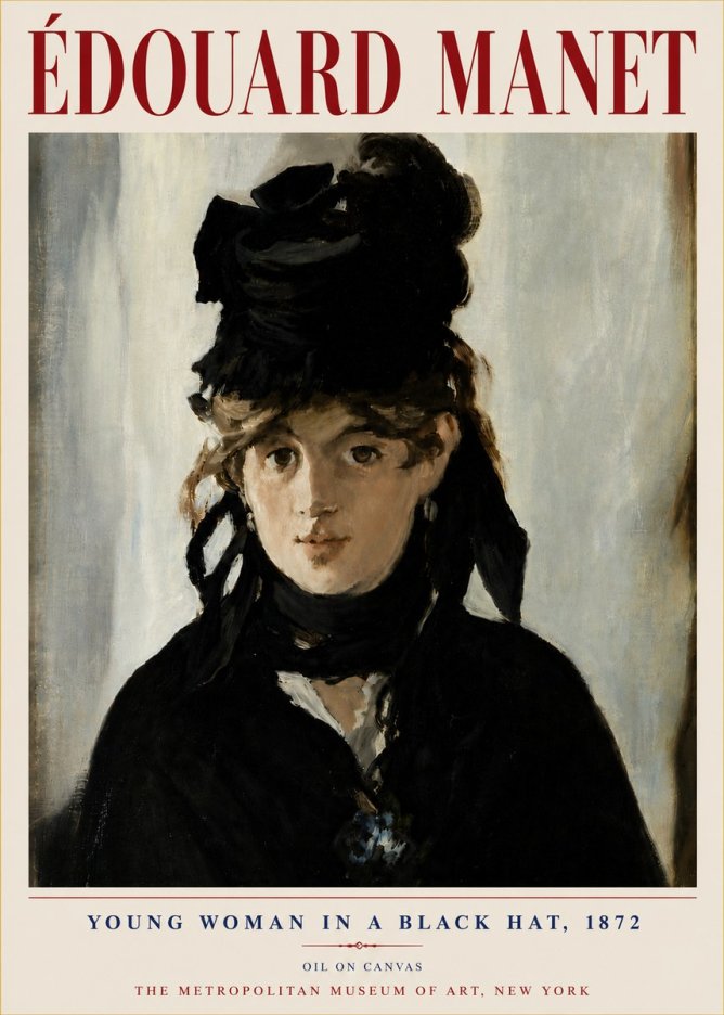 Édouard Manet Young Woman in a Black Hat, 1872 No6 - Plakát