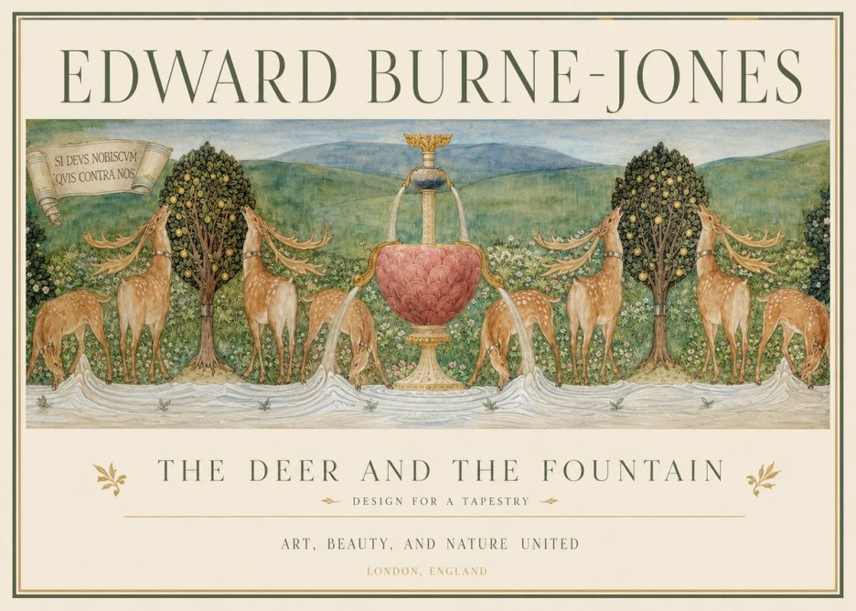Edward Burne-Jones The Deer and the Fountain No1 - Plakát