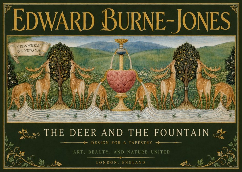 Edward Burne-Jones The Deer and the Fountain No5 - Plakát