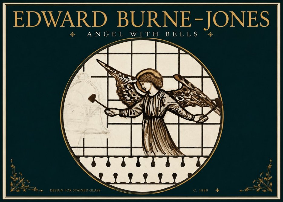 Edward Burne-Jones Angel with Bells (Study) No3 - Plakát