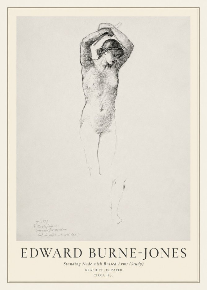 Edward Burne-Jones Standing Nude with Raised Arms (Study) No1 - Plakát