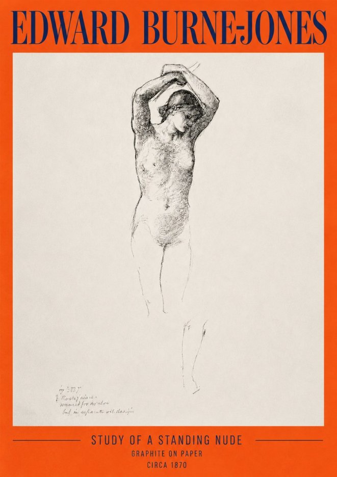 Edward Burne-Jones Standing Nude with Raised Arms (Study) No2 - Plakát