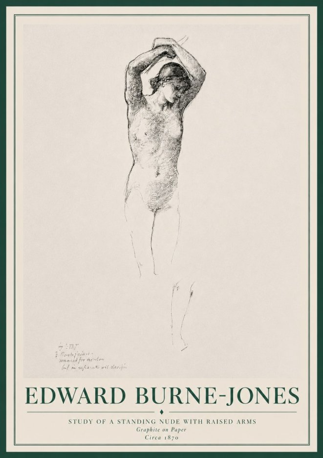 Edward Burne-Jones Standing Nude with Raised Arms (Study) No3 - Plakát