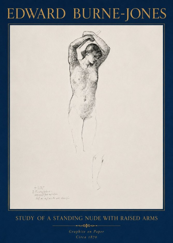 Edward Burne-Jones Standing Nude with Raised Arms (Study) No4 - Plakát