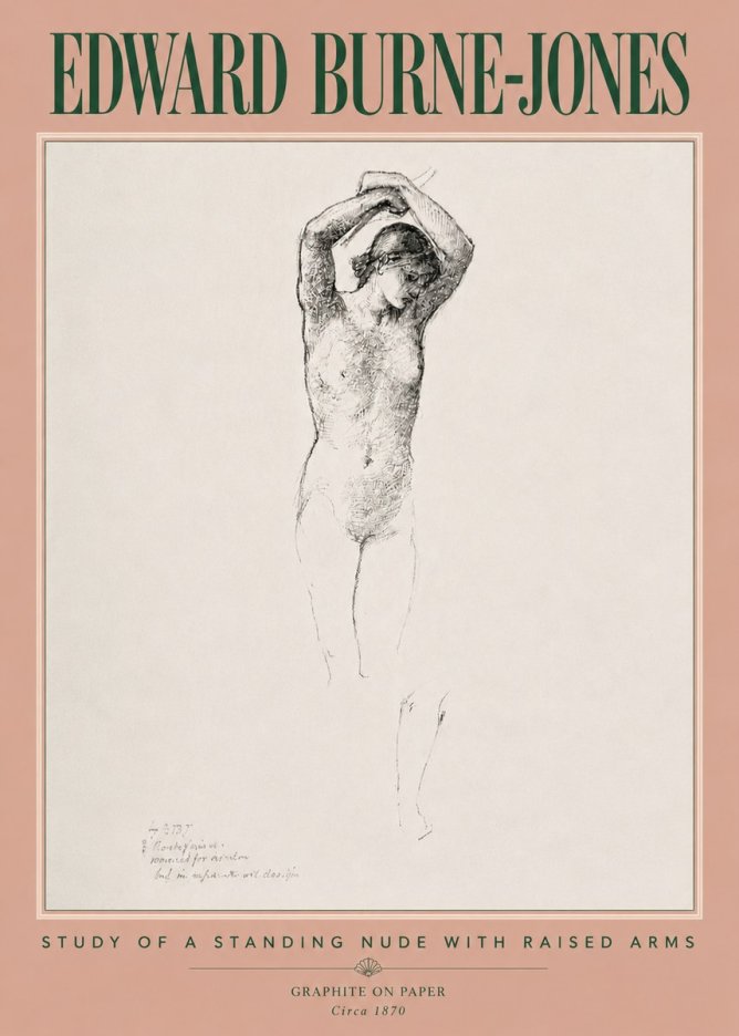 Edward Burne-Jones Standing Nude with Raised Arms (Study) No5 - Plakát