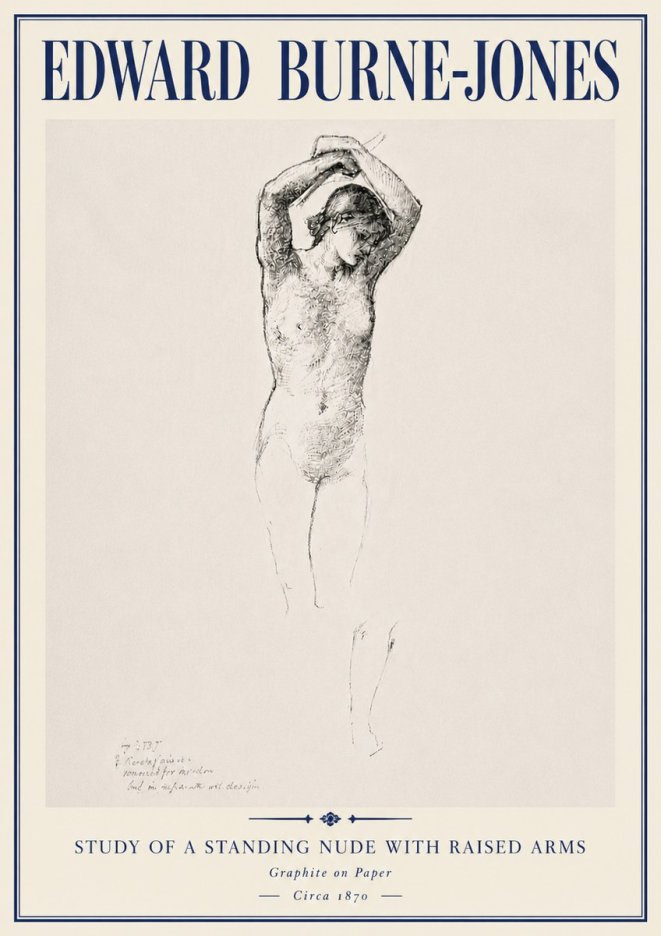 Edward Burne-Jones Standing Nude with Raised Arms (Study) No6 - Plakát