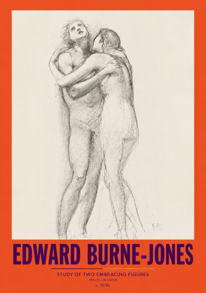 Edward Burne-Jones Study of Two Embracing Figures No2 - Plakát