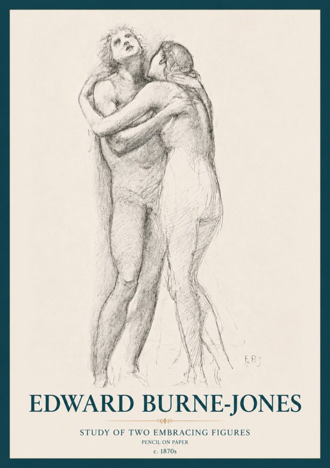 Edward Burne-Jones Study of Two Embracing Figures No3 - Plakát