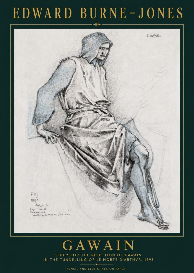 Edward Burne-Jones Gawain - Study for the Rejection of Gawain in the Tunnelling of Le Morte D'arthur, 1893 No3 - Plakát
