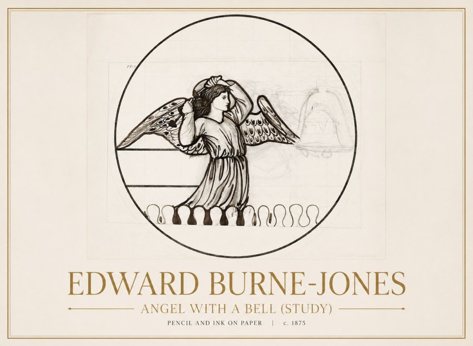 Edward Burne-Jones Angel with a Bell (Study) No1 - Plakát