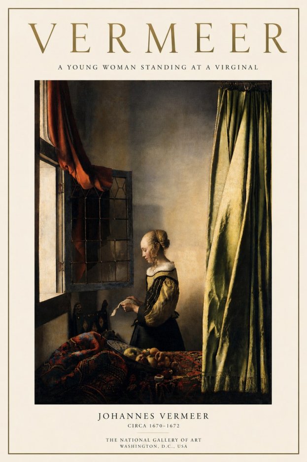 Vermeer A Young Woman Standing at a Virginal No3 - Plakát