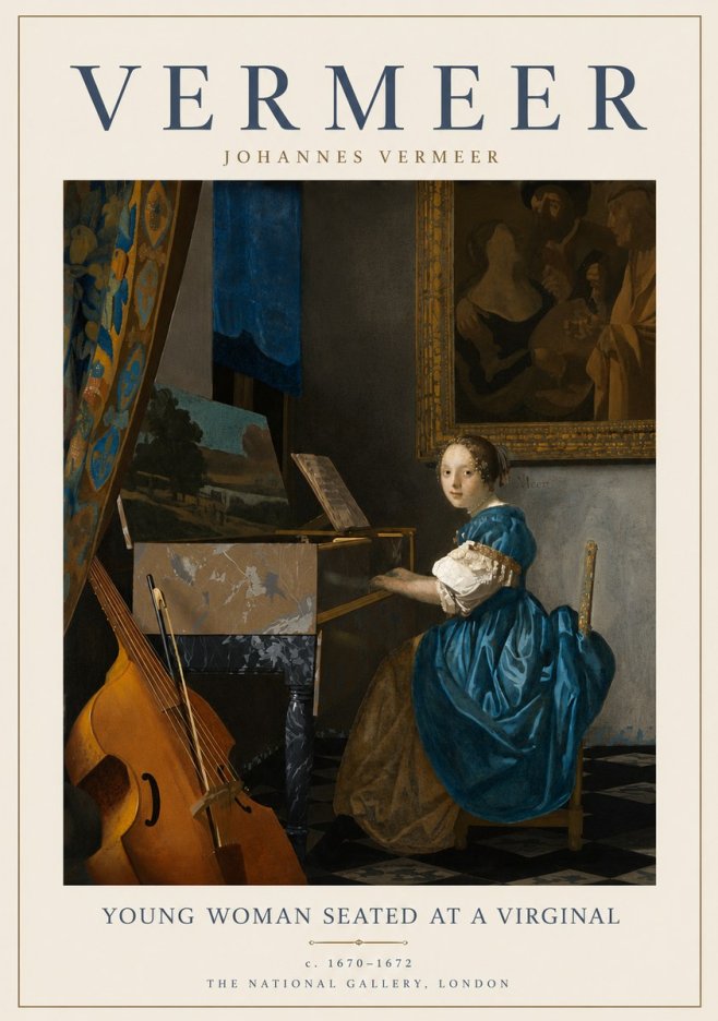 Vermeer Young Woman Seated at a Virginal No6 - Plakát