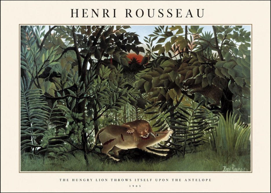 Rousseau The Hungry Lion Throws Itself Upon the Antelope No1 - Plakát