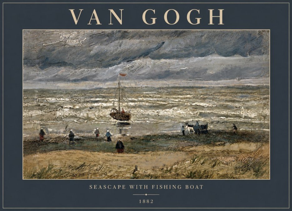 Van Gogh Seascape with Fishing Boat No5 - Plakát