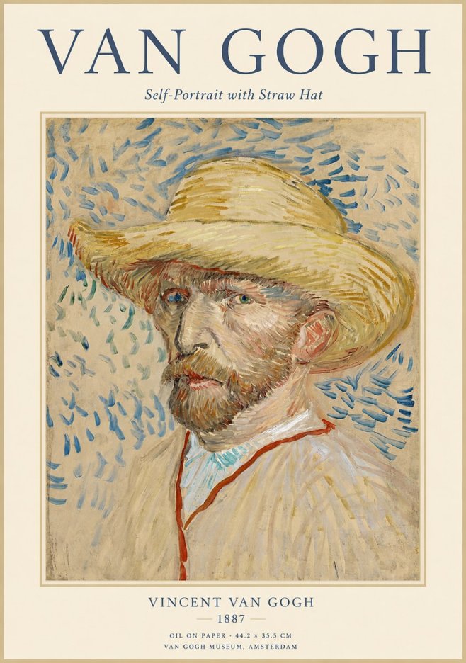 Van Gogh Self-portrait with Straw Hat II No1 - Plakát