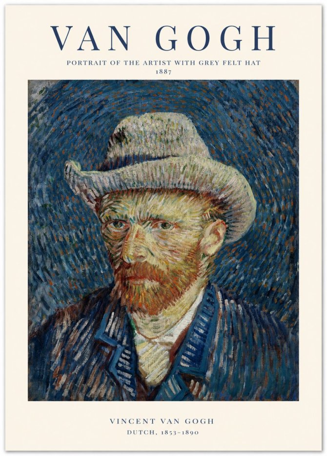 Van Gogh Portrait of the Artist with Grey Felt Hat No1 - Plakát