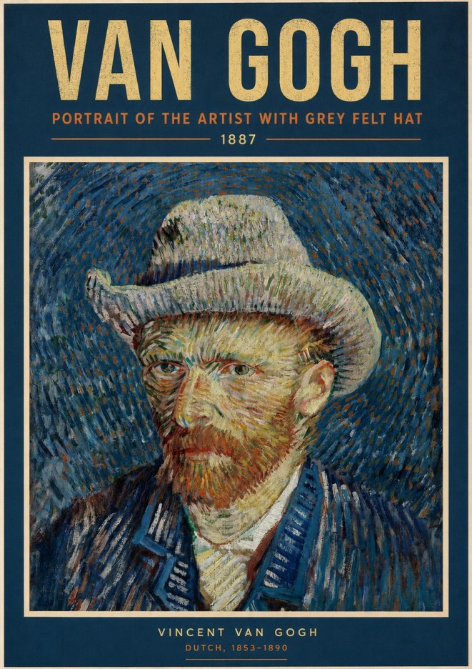 Van Gogh Portrait of the Artist with Grey Felt Hat No2 - Plakát