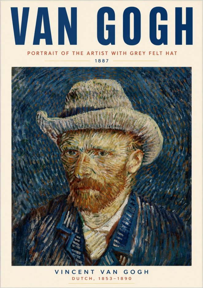 Van Gogh Portrait of the Artist with Grey Felt Hat No3 - Plakát