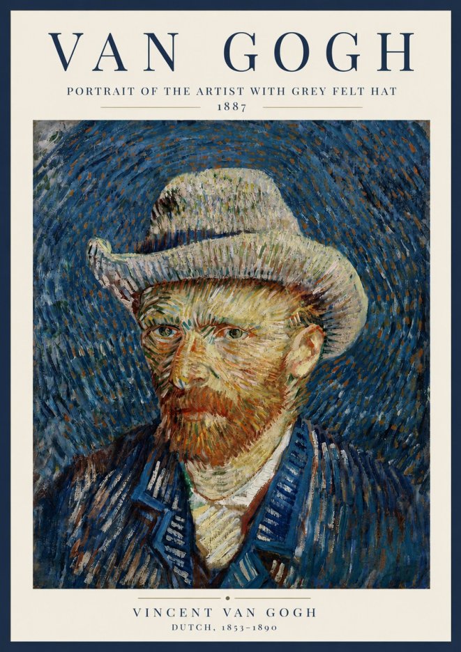 Van Gogh Portrait of the Artist with Grey Felt Hat No4 - Plakát