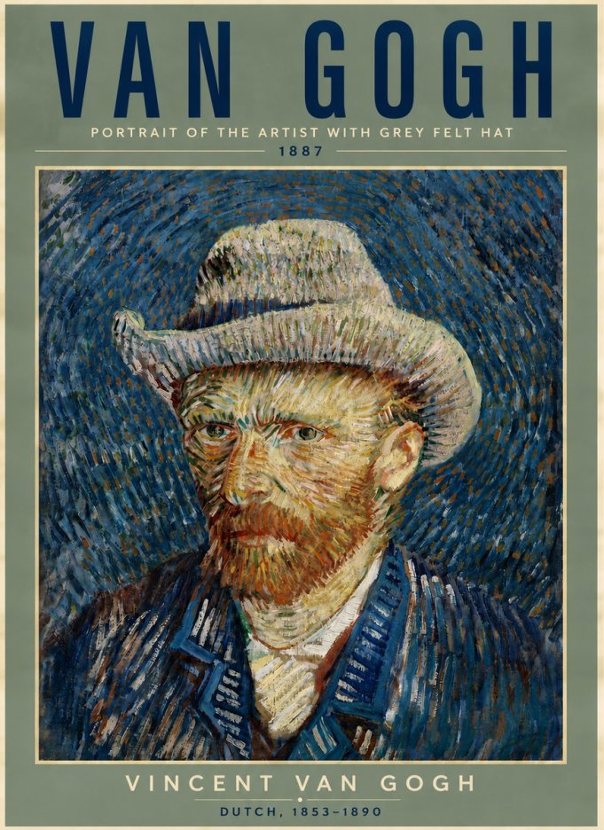 Van Gogh Portrait of the Artist with Grey Felt Hat No5 - Plakát