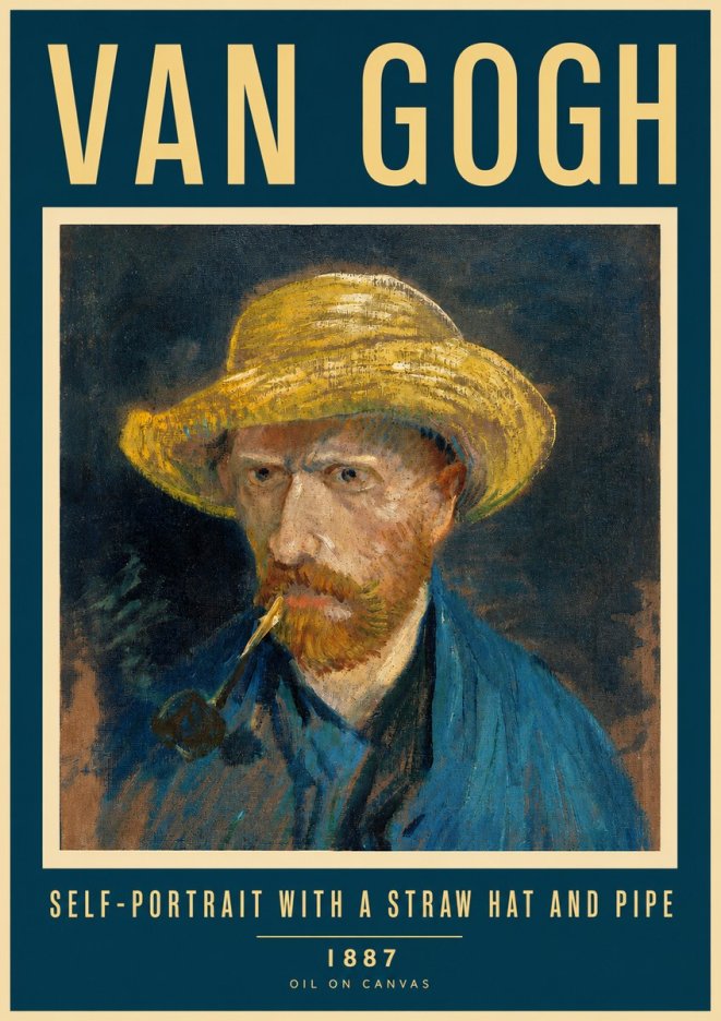 Van Gogh Self-portrait with a Straw Hat and Pipe No2 - Plakát