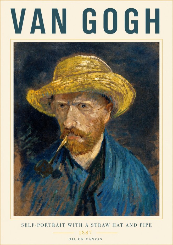 Van Gogh Self-portrait with a Straw Hat and Pipe No3 - Plakát
