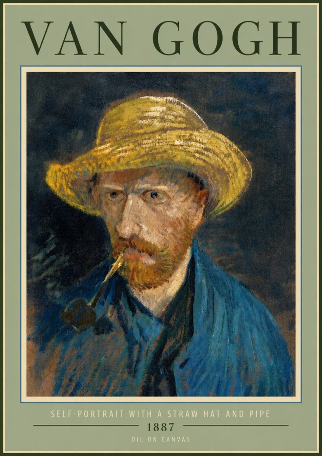 Van Gogh Self-portrait with a Straw Hat and Pipe No6 - Plakát