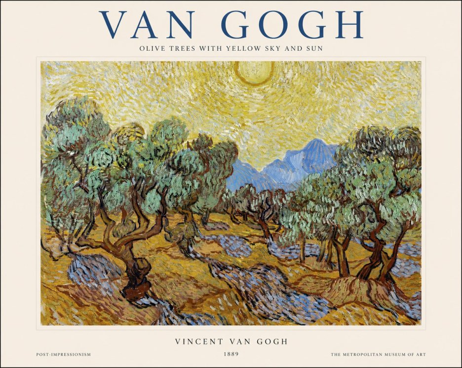 Van Gogh Olive Trees with Yellow Sky and Sun No1 - Plakát