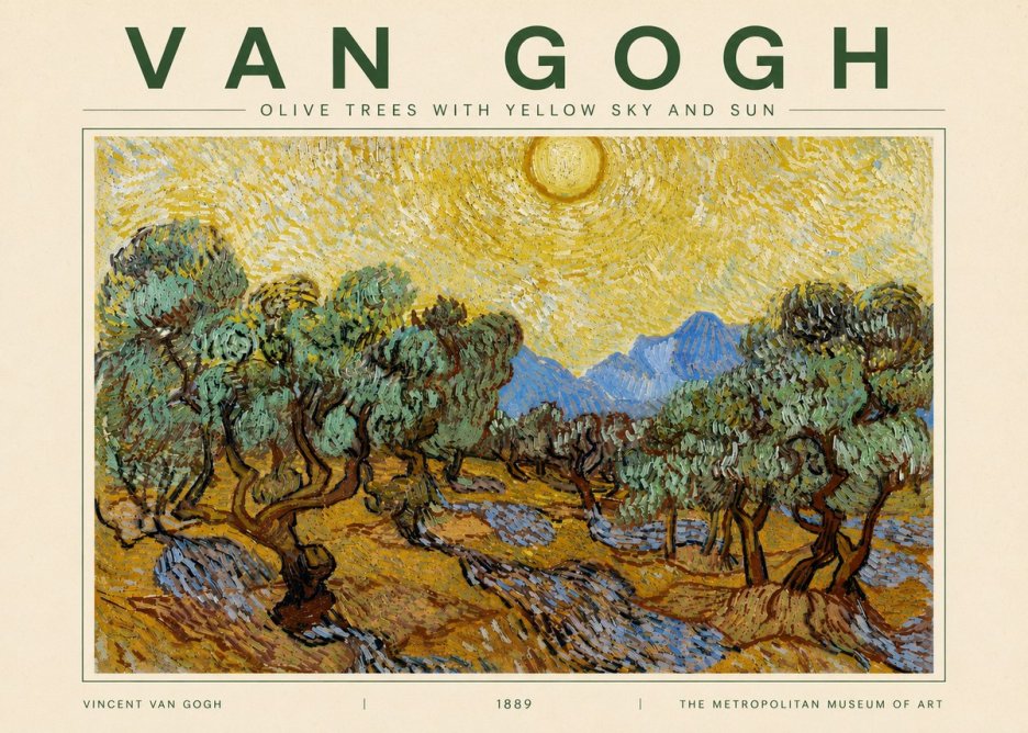 Van Gogh Olive Trees with Yellow Sky and Sun No4 - Plakát
