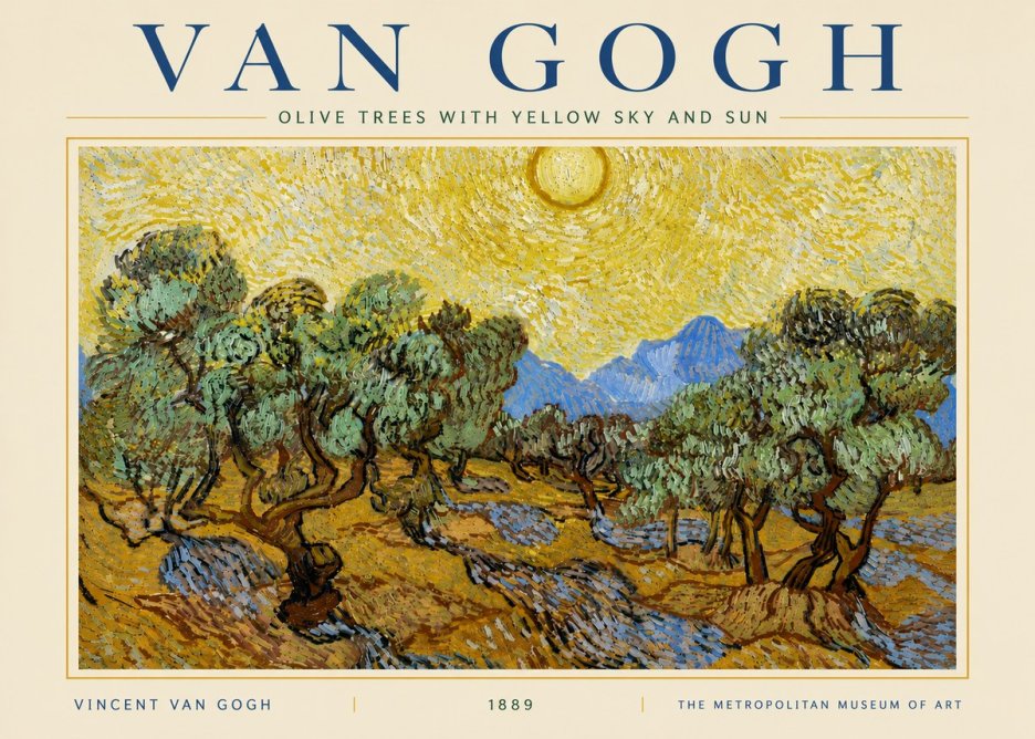 Van Gogh Olive Trees with Yellow Sky and Sun No5 - Plakát