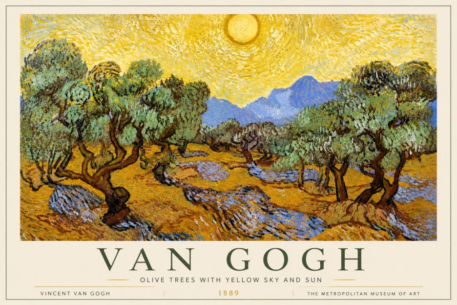 Van Gogh Olive Trees with Yellow Sky and Sun No6 - Plakát