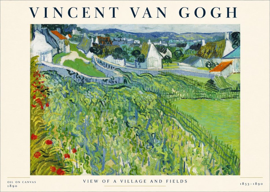 Van Gogh View of a Village and Fields No4 - Plakát